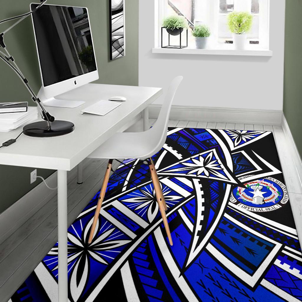 Northern Mariana Islands Area Rug - Tribal Flower Special Pattern Blue Color - Polynesian Pride