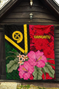 Vanuatu Premium Quilt - Vanuatu Flag with Hibiscus - Polynesian Pride