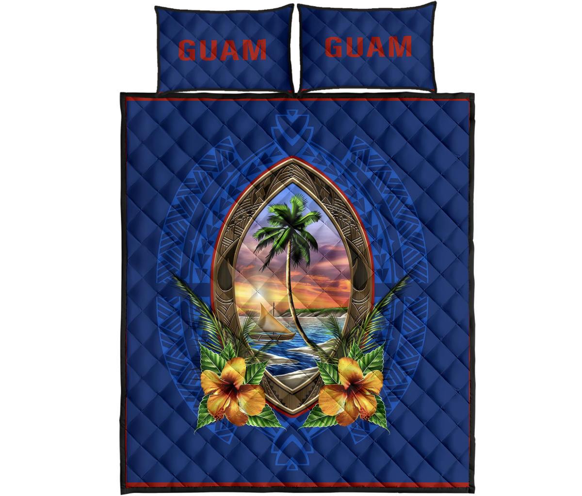 Guam Quilt Bed Set - Guam Coat Of Arms Hibiscus - Polynesian Pride