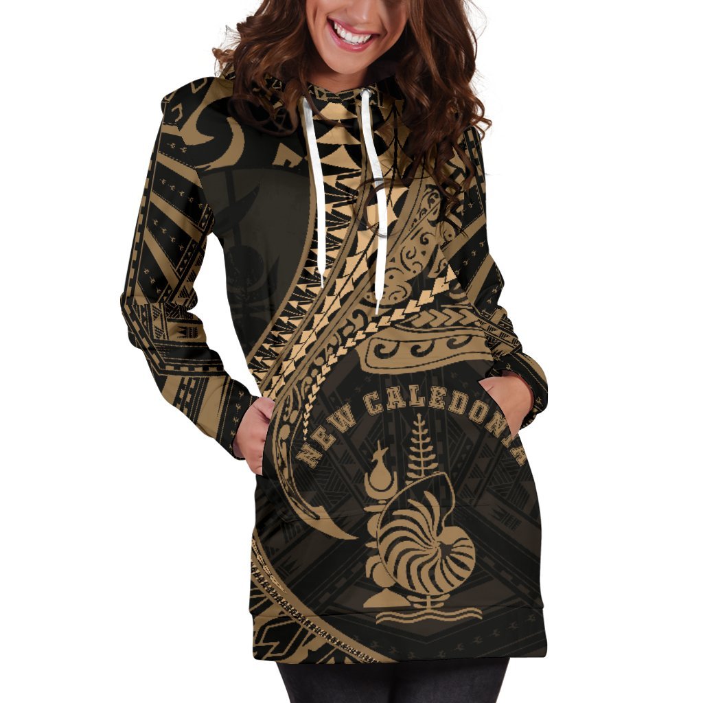 New Caledonia Women's Hoodie Dress Kanaloa Tatau Gen NC (Gold) - Polynesian Pride