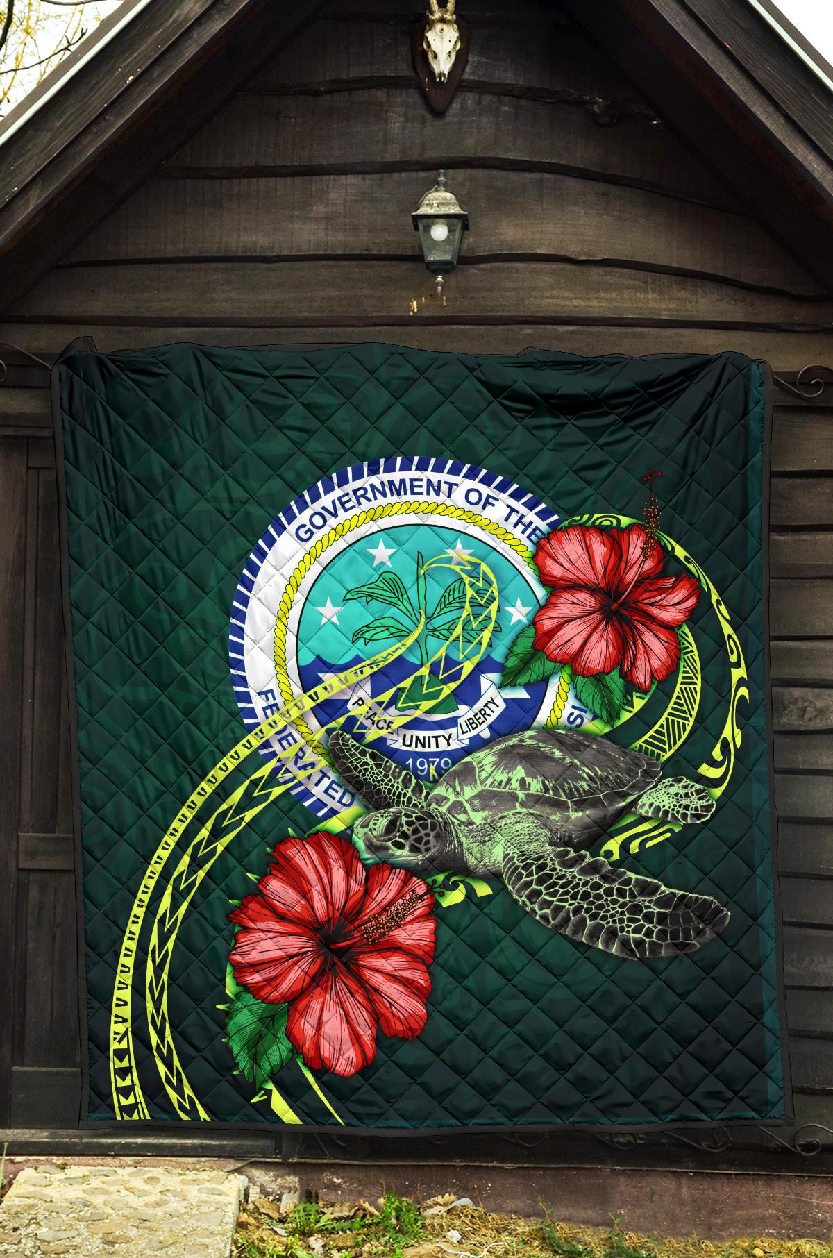 Federated States of Micronesia Premium Quilt - Green Turtle Hibiscus - Polynesian Pride