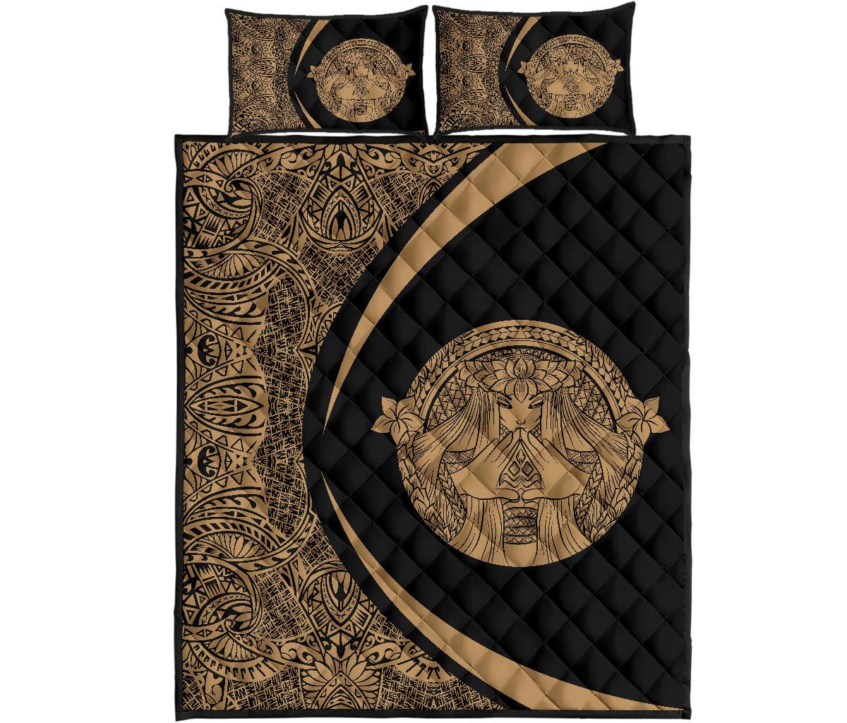 Hawaii Polynesian Pele Mauna Kea Quilt Bed Set Circle Style Gold Gold - Polynesian Pride