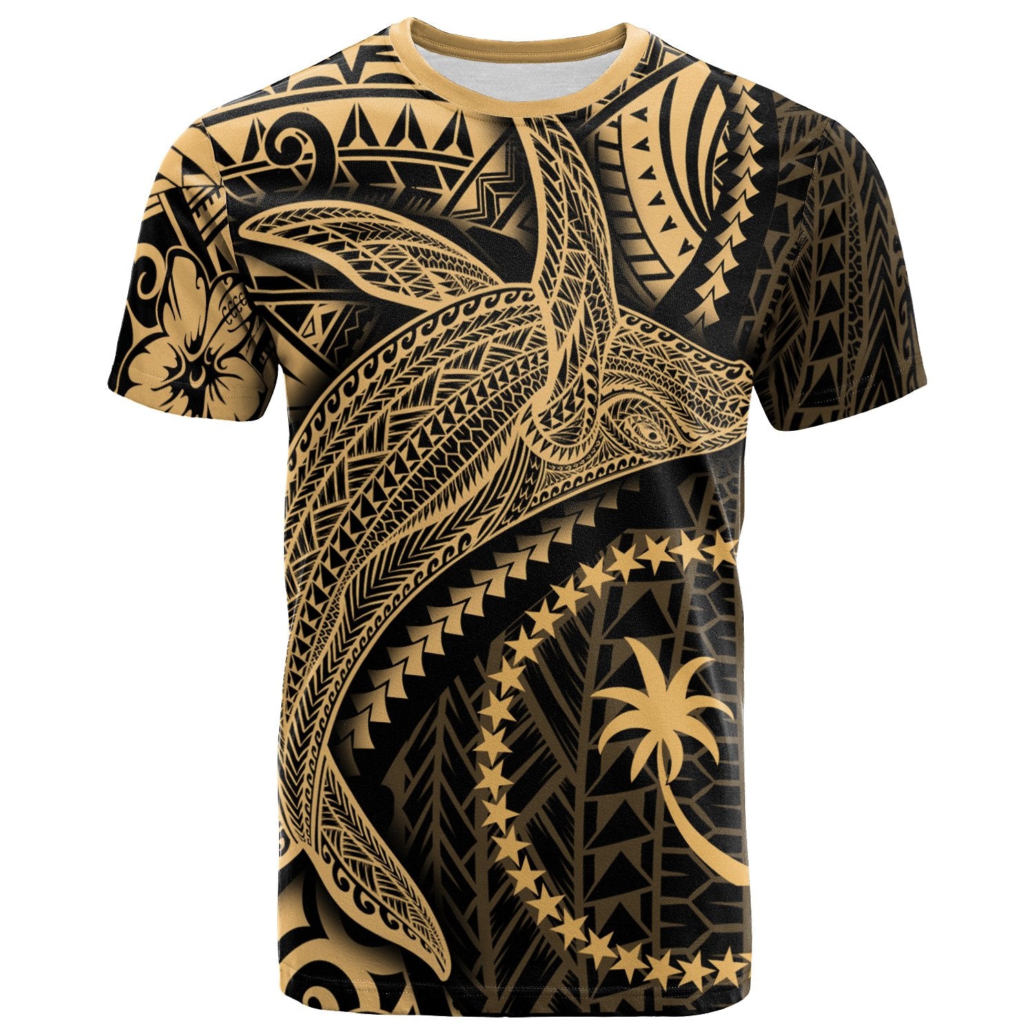 Chuuk T Shirt Humpback Whale & Coat of Arms Gold Unisex Art - Polynesian Pride