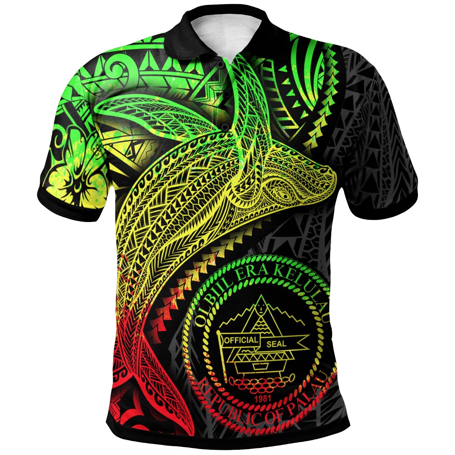 Palau Polo Shirt Humpback Whale and Coat of Arms Reggae Unisex Reggae - Polynesian Pride