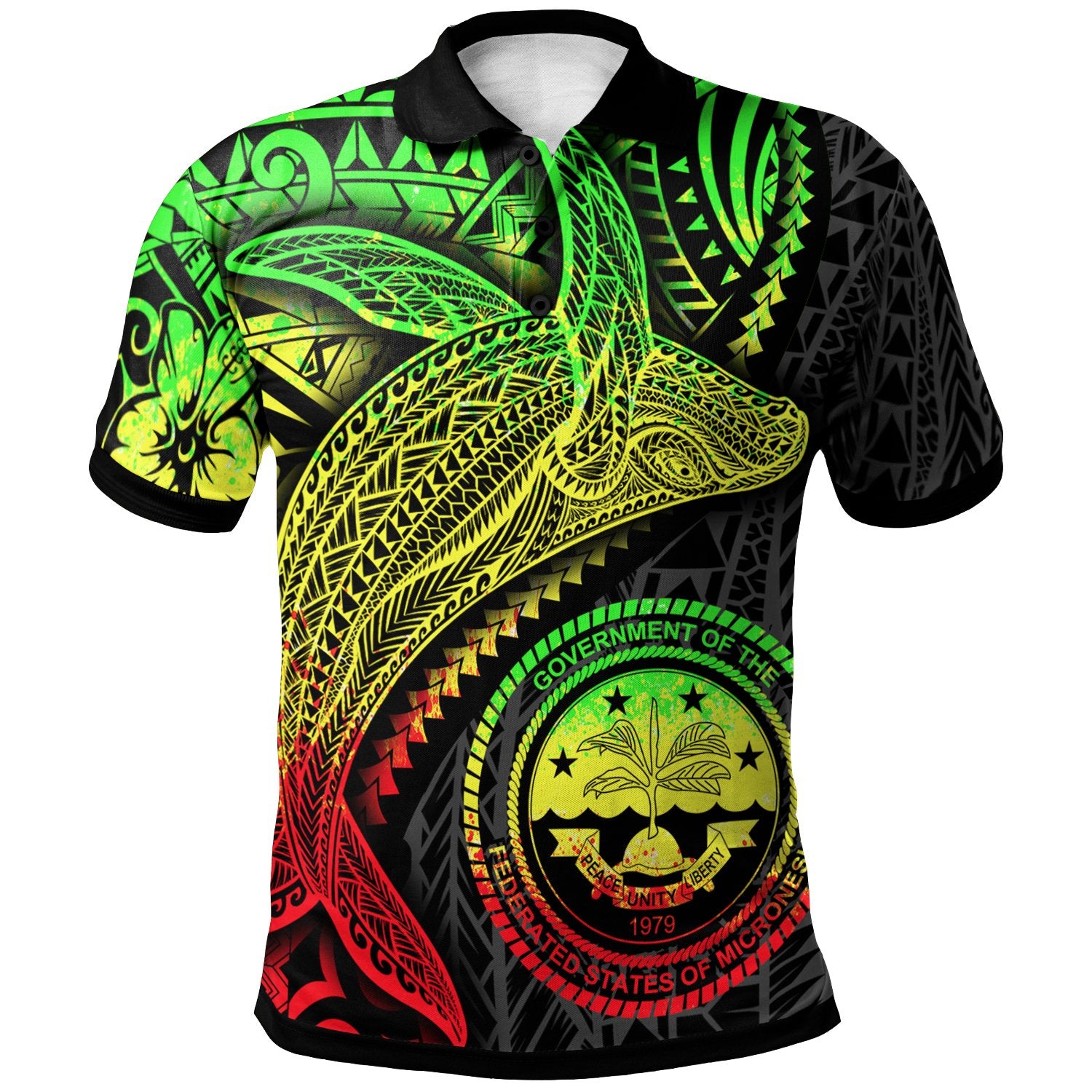 Federated States of Micronesia Polo Shirt Humpback Whale and Coat of Arms Reggae Unisex Reggae - Polynesian Pride