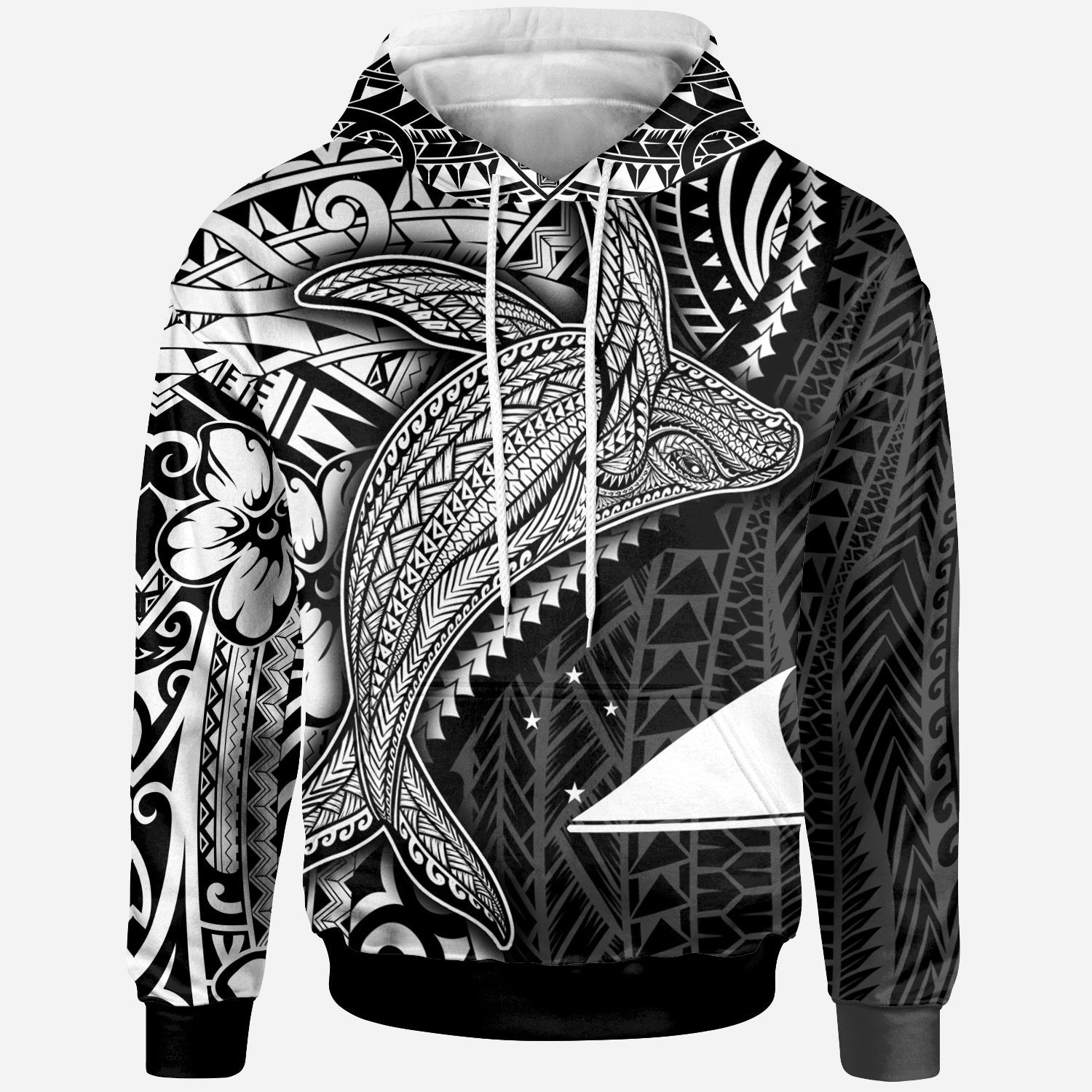 Tokelau Hoodie Humpback Whale & Coat of Arms White Unisex White - Polynesian Pride