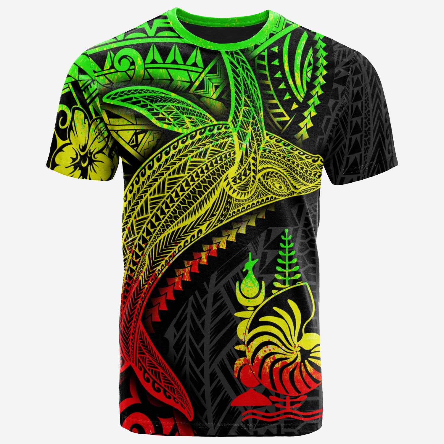 New Caledonia T Shirt Humpback Whale & Coat of Arms Reggae Unisex Reggae - Polynesian Pride