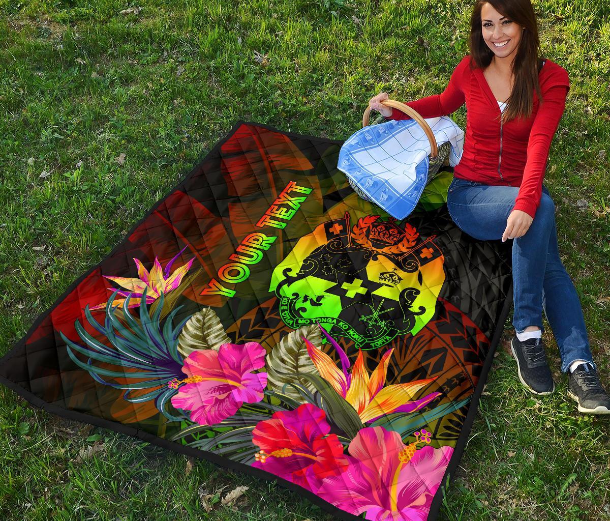 Tonga Polynesian Personalised Premium Quilt - Hibiscus and Banana Leaves - Polynesian Pride