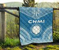 Northern Mariana Islands Premium Quilt - CNMI Seal Polynesian Chief Light Blue Version - Polynesian Pride