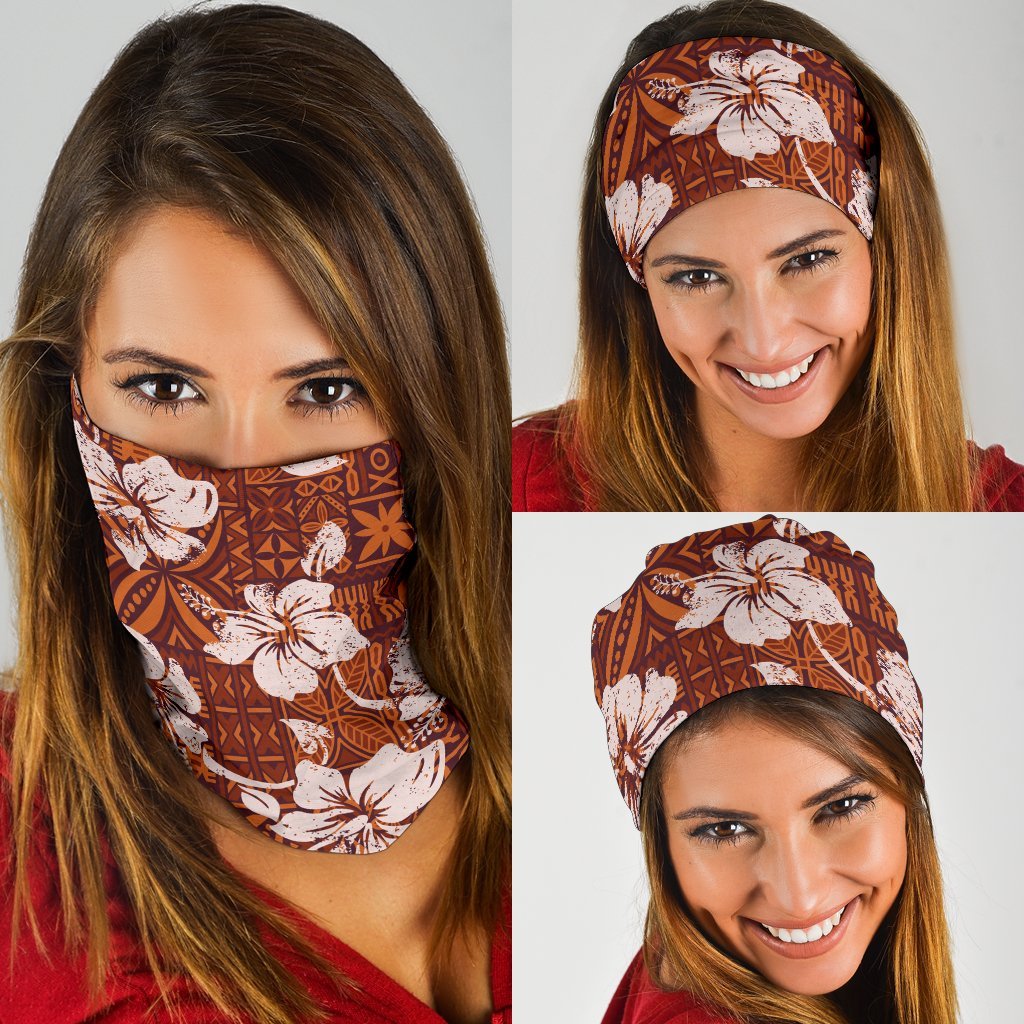 Hibiscus Tapa Bandana 3 - Pack One Size Orange - Polynesian Pride