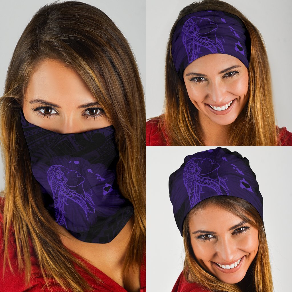 Hawaii Hula Girl Map Hibiscus Polynesian Bandana 3 - Pack - Unique Style Purple Purple One Size - Polynesian Pride