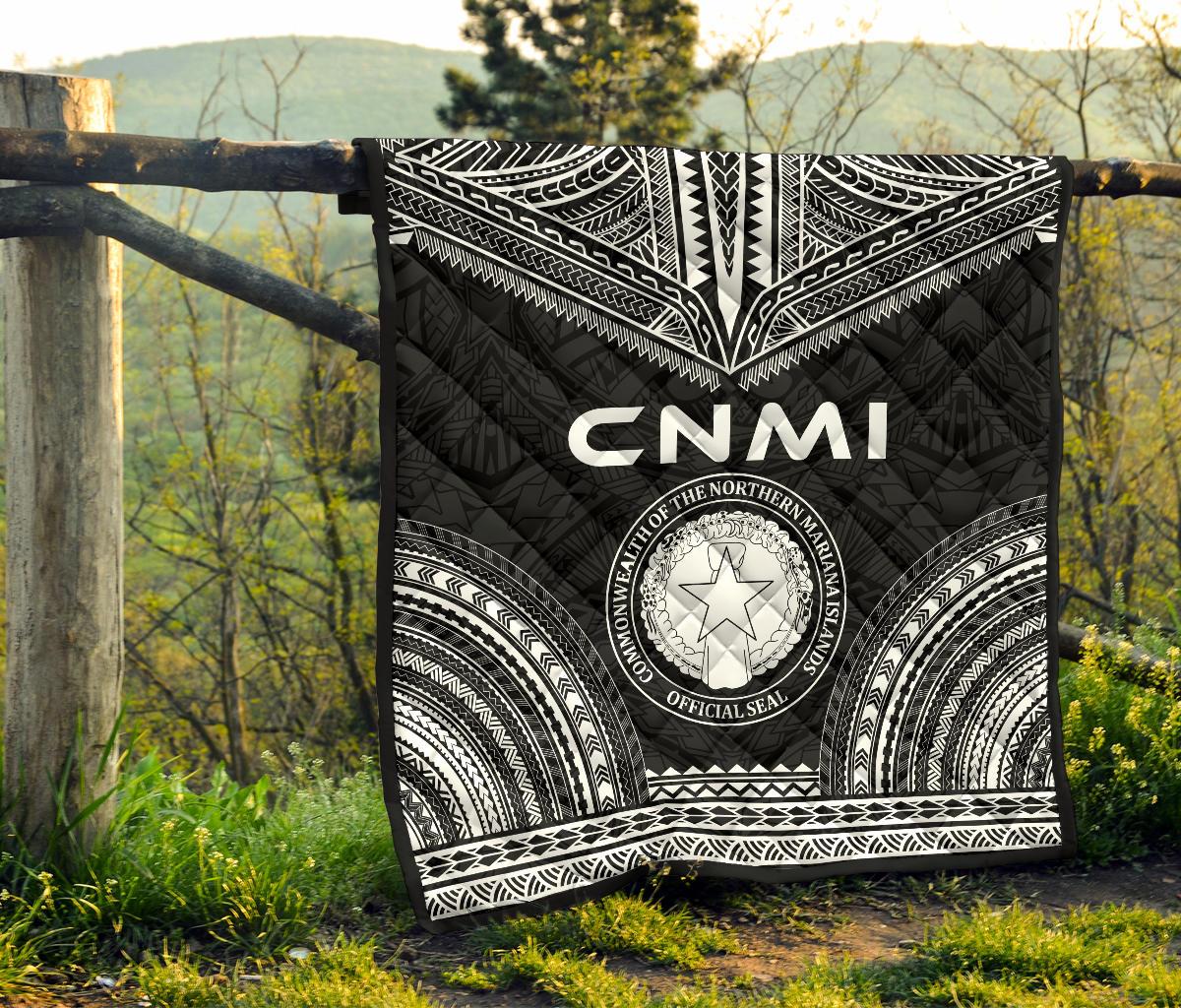 Northern Mariana Islands Premium Quilt - CNMI Seal Polynesian Chief Black Version - Polynesian Pride