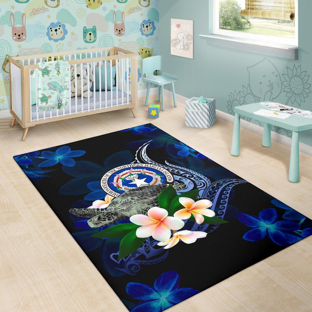 Northern Mariana Islands Polynesian Area Rug - Turtle With Plumeria Flowers - Polynesian Pride