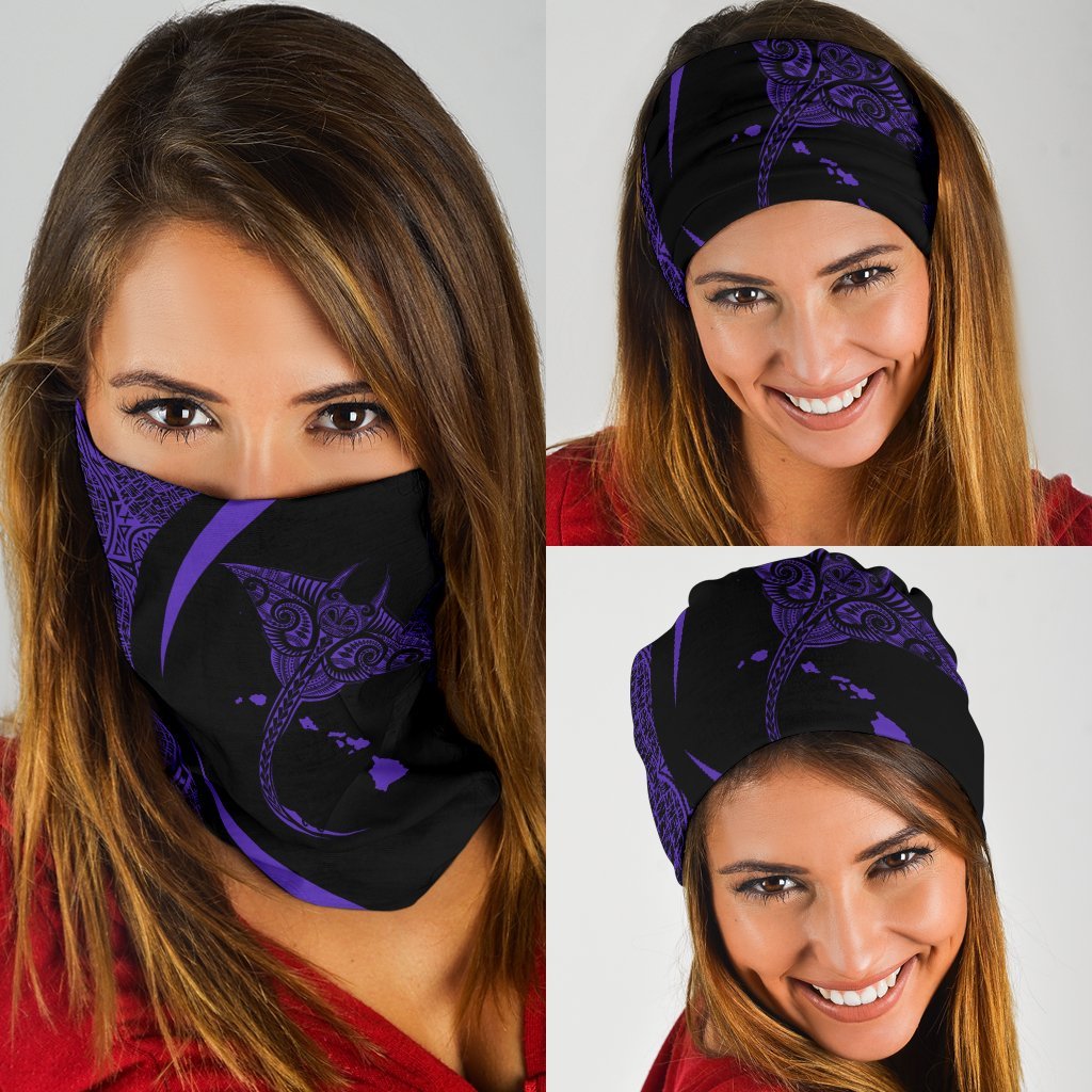 Hawaiian Bandana Manta Ray Map Polynesian Bandana 3-Pack - Circle Style Purple Purple One Size - Polynesian Pride