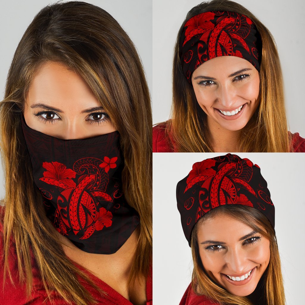 Hawaii Turtle Hibiscus Plumeria Polynesian Bandana 3-Pack - Unique Style Red Red One Size - Polynesian Pride