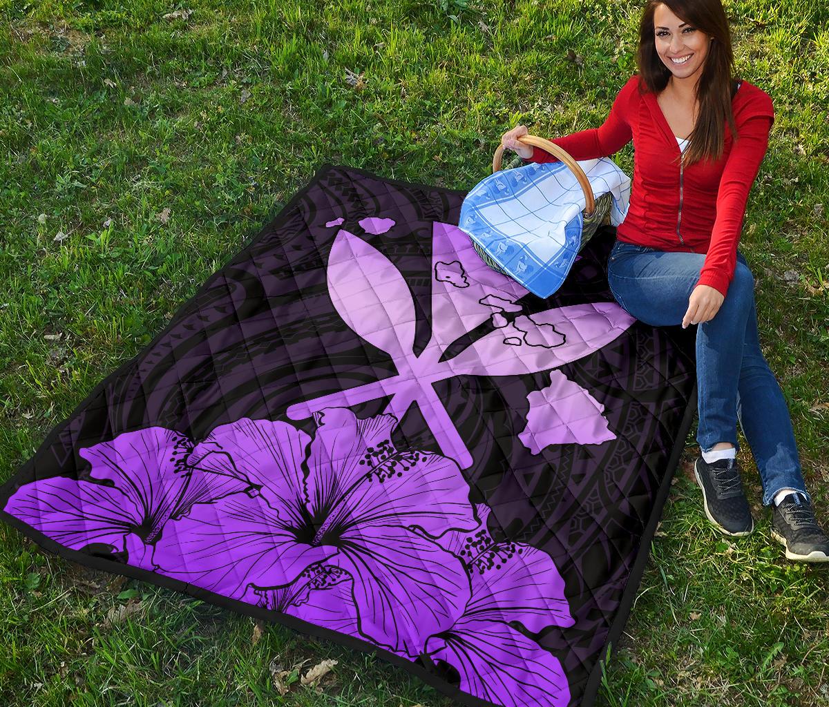 Hawaiian Kanaka Premium Quilt Hibiscus Polynesian Love Violet - Polynesian Pride