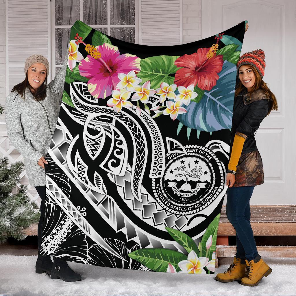 FSM Polynesian Premium Blanket - Summer Plumeria (Black) - Polynesian Pride