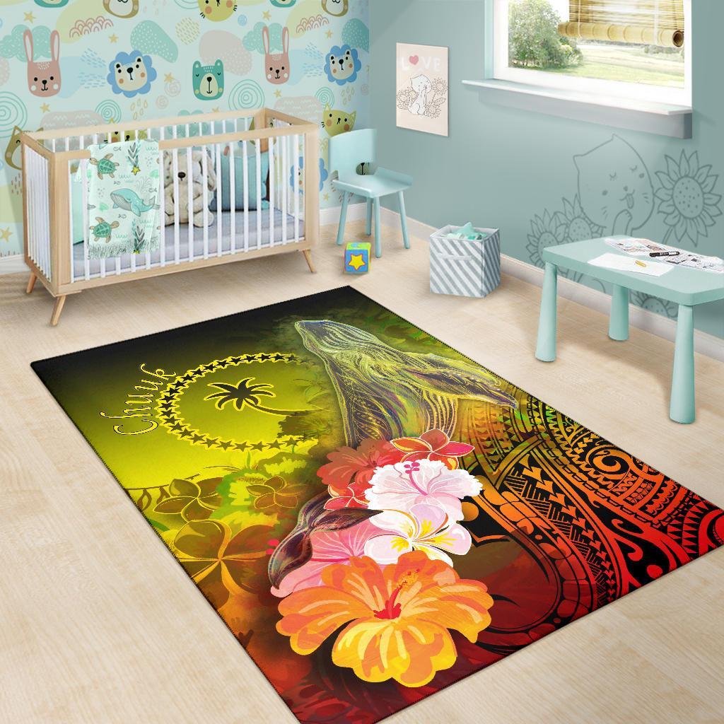 Chuuk Area Rug - Humpback Whale with Tropical Flowers (Yellow) - Polynesian Pride