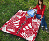 Tahiti Premium Quilt - Tahiti Flag Polynesian White Tattoo (Red) - Polynesian Pride