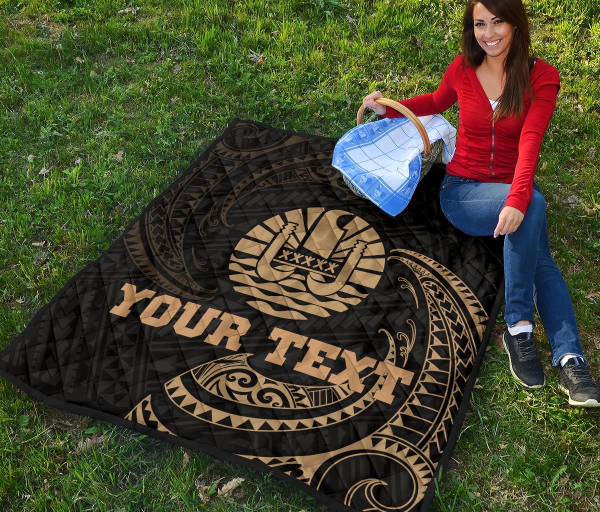Tahiti Polynesian Custom Personalised Premium Quilt - Gold Tribal Wave - Polynesian Pride