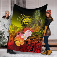 Federated States of Micronesia Premium Blanket - Humpback Whale with Tropical Flowers (Yellow) - Polynesian Pride