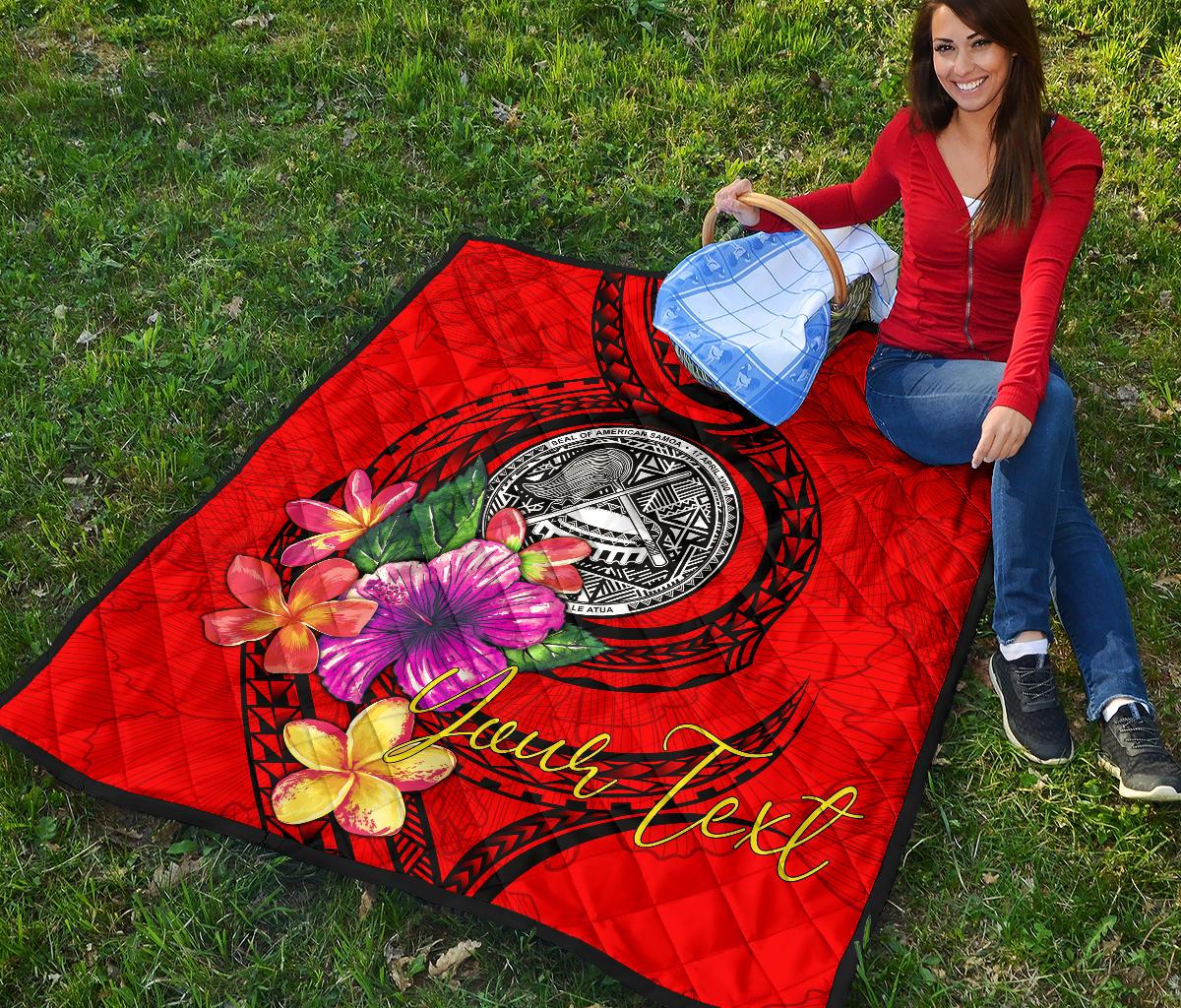American Samoa Polynesian Custom Personalised Premium Quilt - Floral With Seal Red - Polynesian Pride