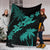 Hawaii Turtle Plumeria Coconut Tree Polynesian Premium Blanket - Turquoise - Polynesian Pride