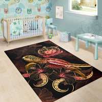 Samoa Polynesian Area Rugs - Turtle With Blooming Hibiscus Gold - Polynesian Pride