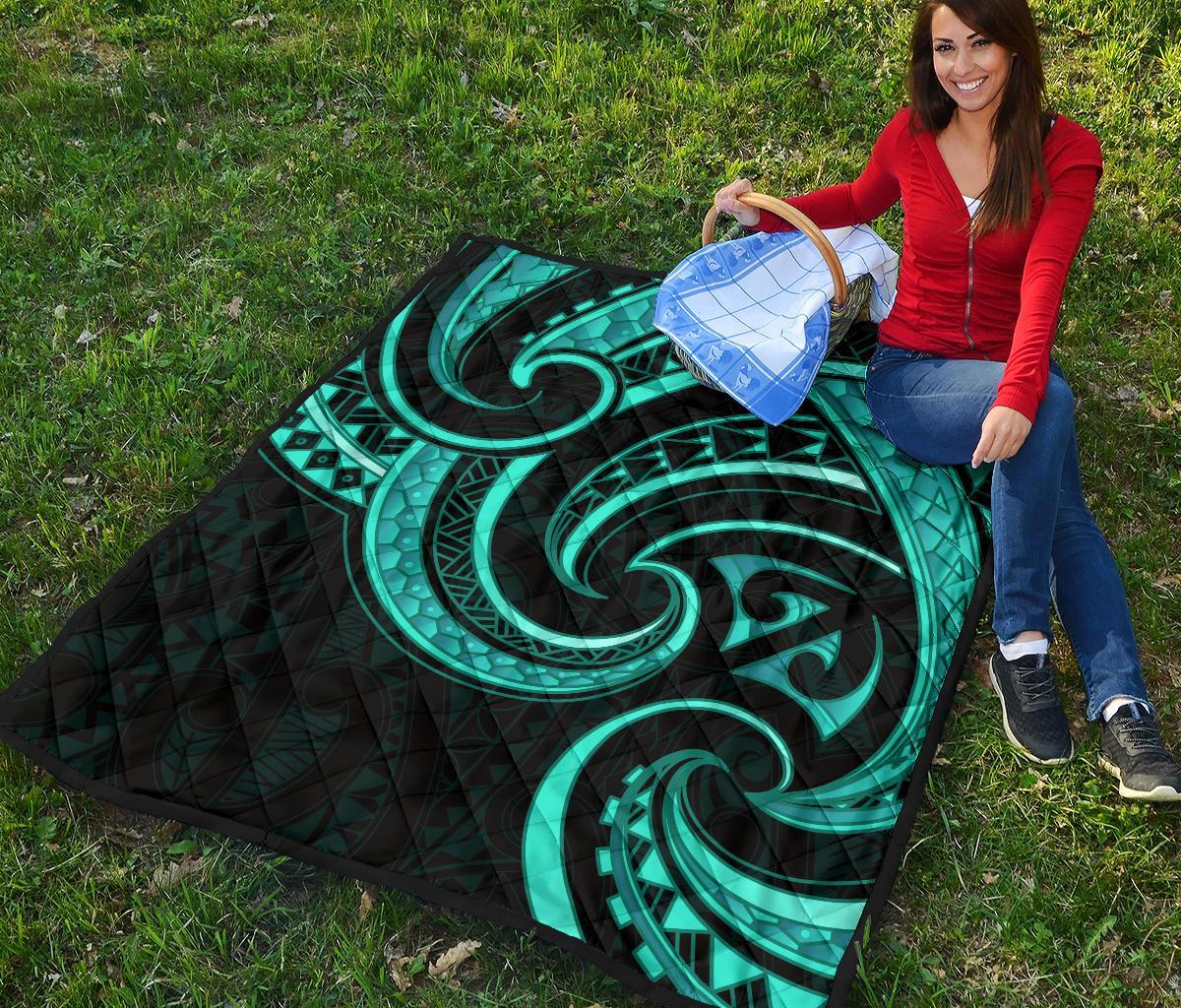 New Zealand Maori Mangopare Premium Quilt Polynesian - Turquoise - Polynesian Pride