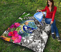 Federated States of Micronesia Premium Quilt White - Turtle Plumeria Banana Leaf - Polynesian Pride