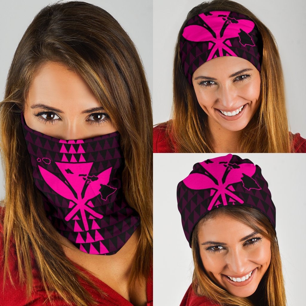 Hawaii Kanaka Map Kakau Bandana 3 - Pack - Pink One Size Pink - Polynesian Pride