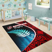Aotearoa Rugby Black Maori Area Rug Kiwi and Silver Fern New Zealand - Polynesian Pride