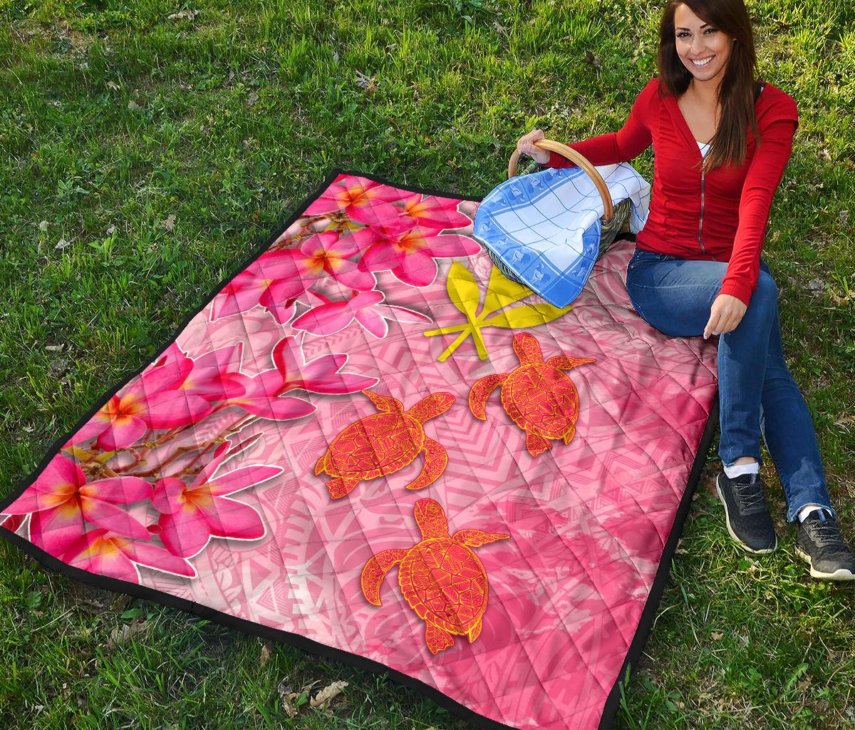 Hawaii Premium Quilt - Polynesian Pink Plumeria Turtle - Polynesian Pride