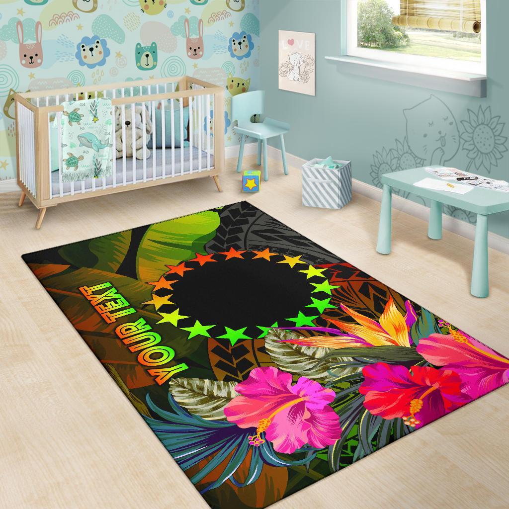Cook Islands Polynesian Personalised Area Rug - Hibiscus and Banana Leaves - Polynesian Pride