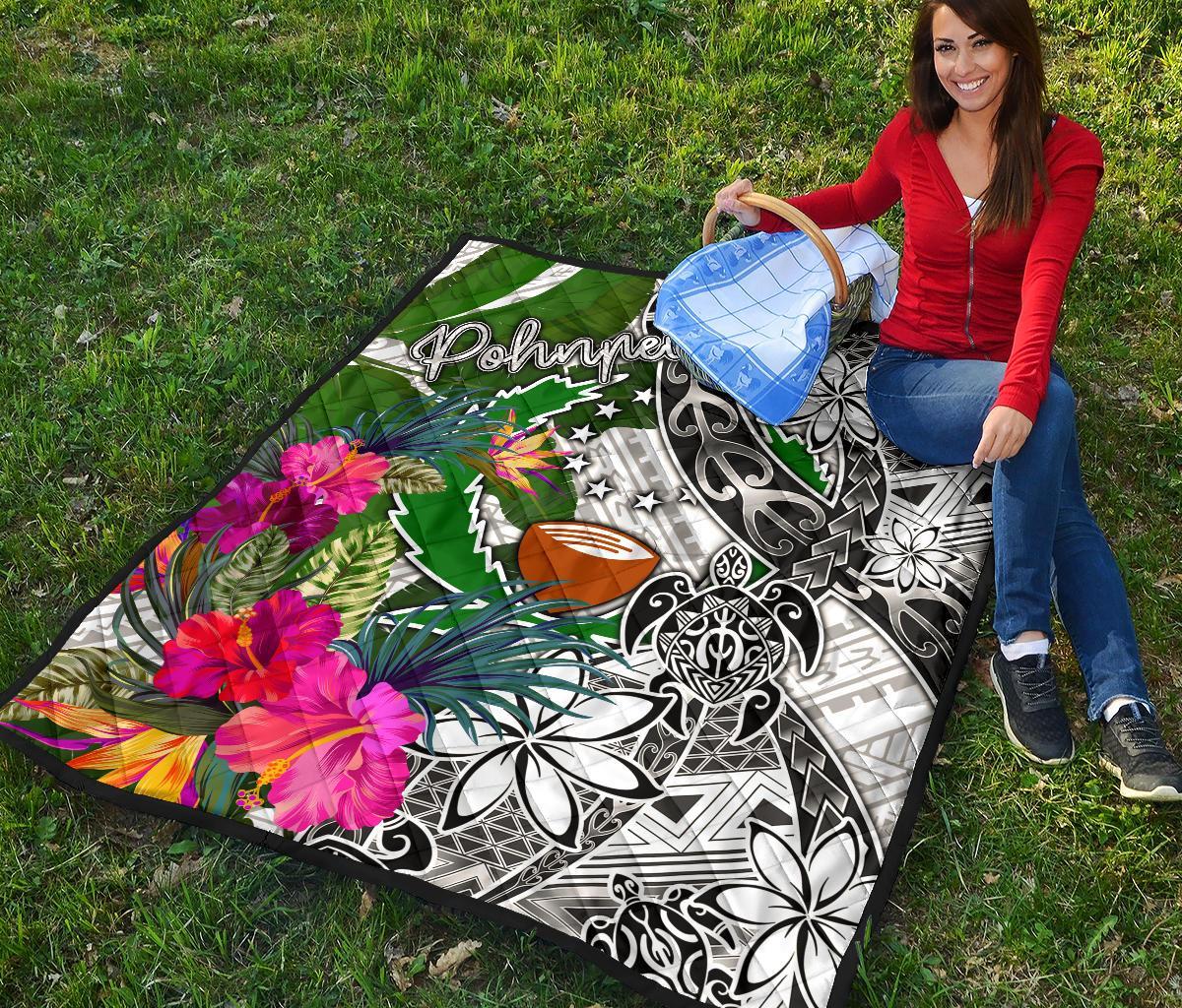 Pohnpei Premium Quilt White - Turtle Plumeria Banana Leaf - Polynesian Pride