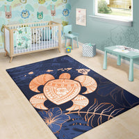 Hawaiian Map Hibiscus Turtle Polynesian Indigo Luxury - Rug - Polynesian Pride