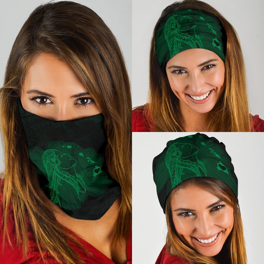 Hawaii Hula Girl Map Hibiscus Polynesian Bandana 3 - Pack - Unique Style Green Green One Size - Polynesian Pride