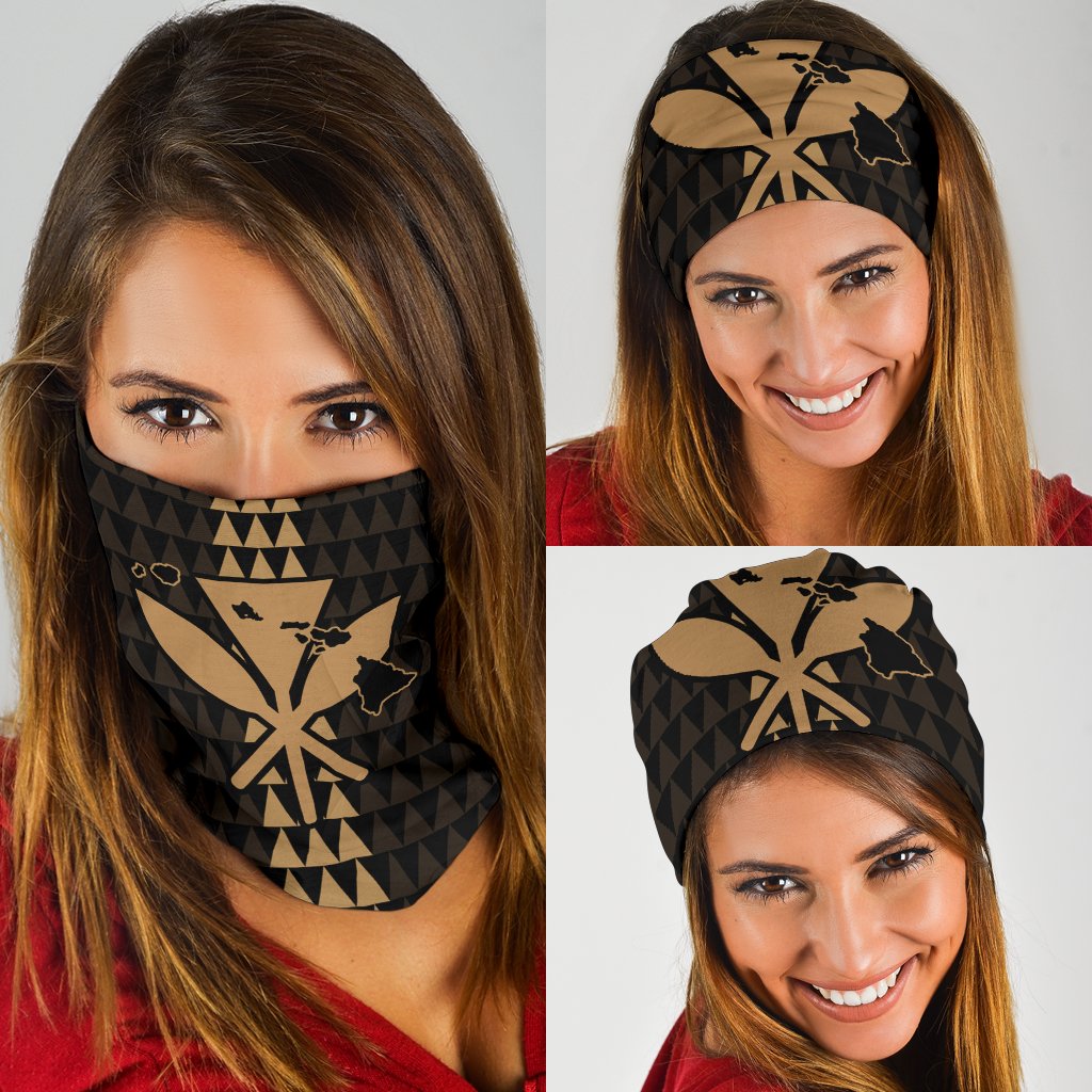 Hawaii Kanaka Map Kakau Bandana 3 - Pack - Gold One Size Gold - Polynesian Pride