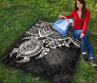 Northern Mariana Islands Polynesian Premium Quilt - Northern Mariana Islands Seal & White Turtle Hibiscus - Polynesian Pride