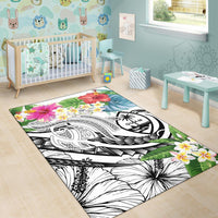Guam Polynesian Area Rug - Summer Plumeria (White) - Polynesian Pride