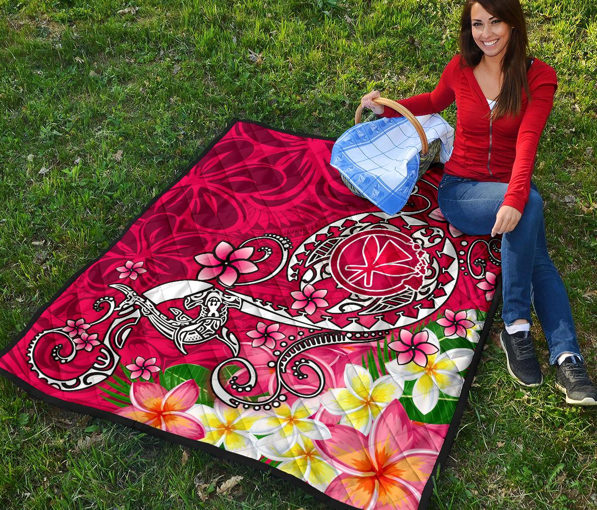 Hawaii Premium Quilt - Turtle Plumeria Polynesian Tattoo Pink Color - Polynesian Pride