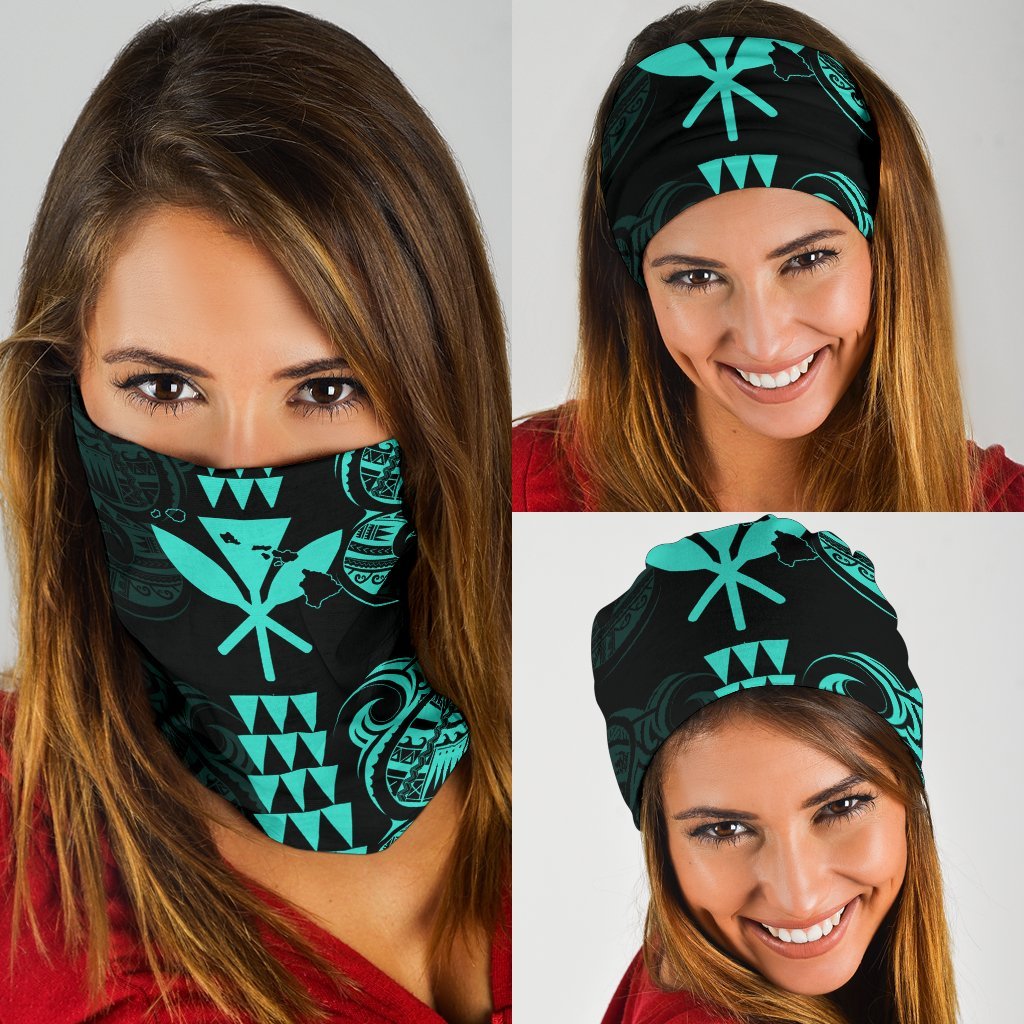 Hawaii Kanaka Kakau Polynesia Bandana 3 - Pack - Turquoise One Size Black - Polynesian Pride