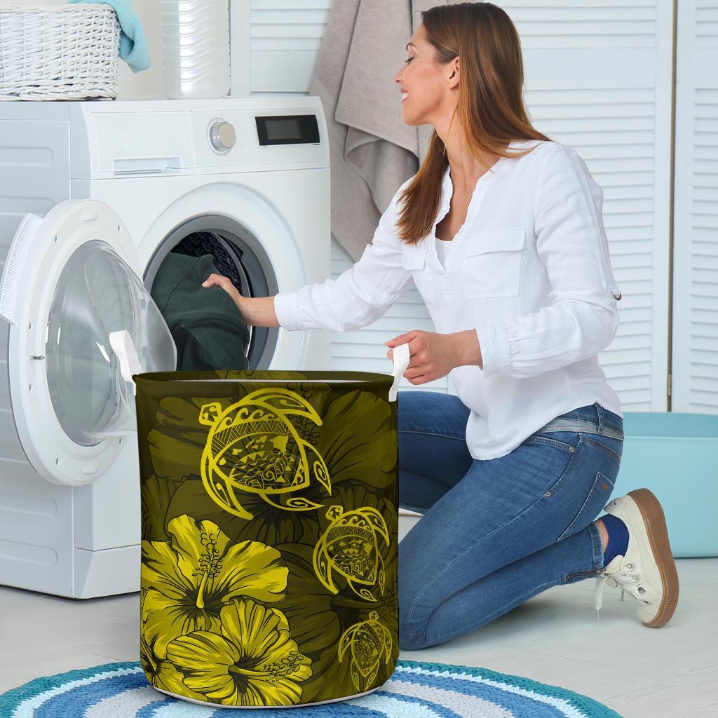 Hibiscus Turtles Hawaii Laundry Basket Yellow AH - Polynesian Pride