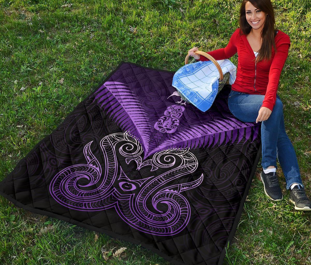 Maori Manaia New Zealand Premium Quilt Purple - Polynesian Pride