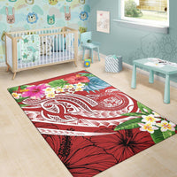 Polynesian Hawaii Area Rug - Summer Plumeria Red) - Polynesian Pride
