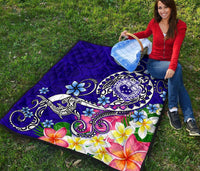 Samoa Premium Quilt - Turtle Plumeria (Blue) - Polynesian Pride