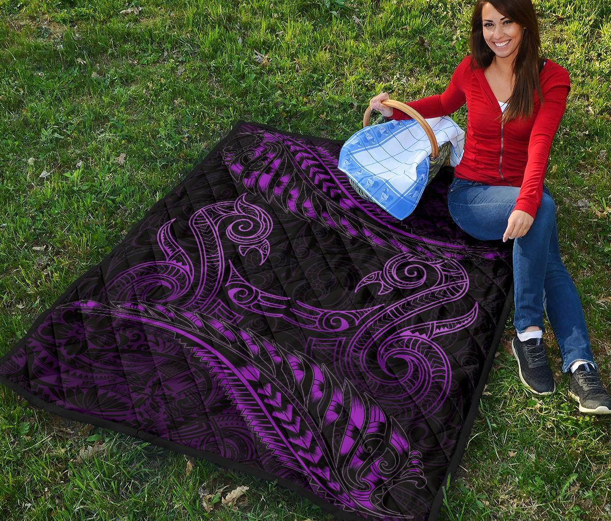 Aotearoa Premium Quilt Purple Maori Manaia With Silver Fern - Polynesian Pride