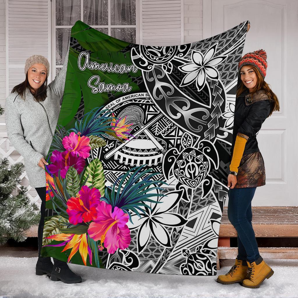 American Samoa Premium Blanket - Turtle Plumeria Banana Leaf - Polynesian Pride