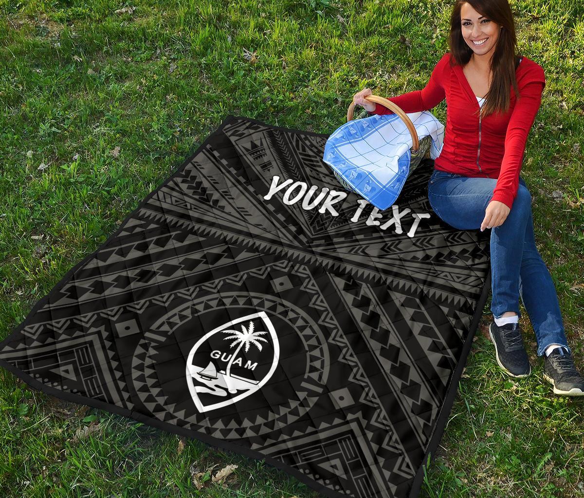 Guam Personalised Premium Quilt - Guam Seal With Polynesian Tattoo Style (Black) - Polynesian Pride
