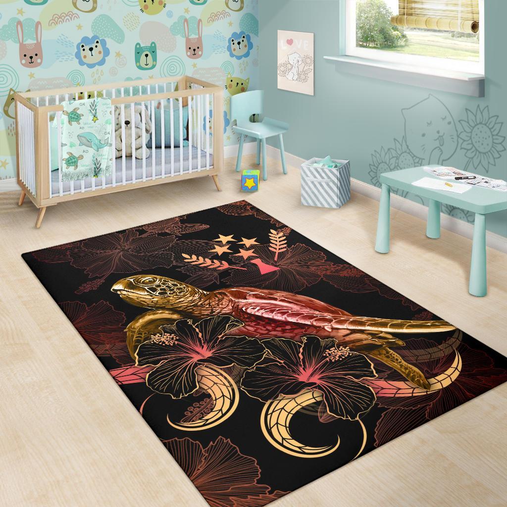 Kosrae Polynesian Area Rugs - Turtle With Blooming Hibiscus Gold - Polynesian Pride